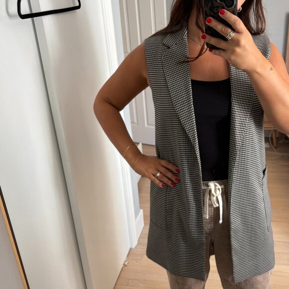 Zara Houndstooth Open Sleeveless Coat - Black & white - size small - Picture 1 of 5